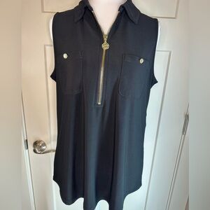 Anne Klein Sleeveless Zip Front Black Top – Gold Zipper &‎ Buttons – M
